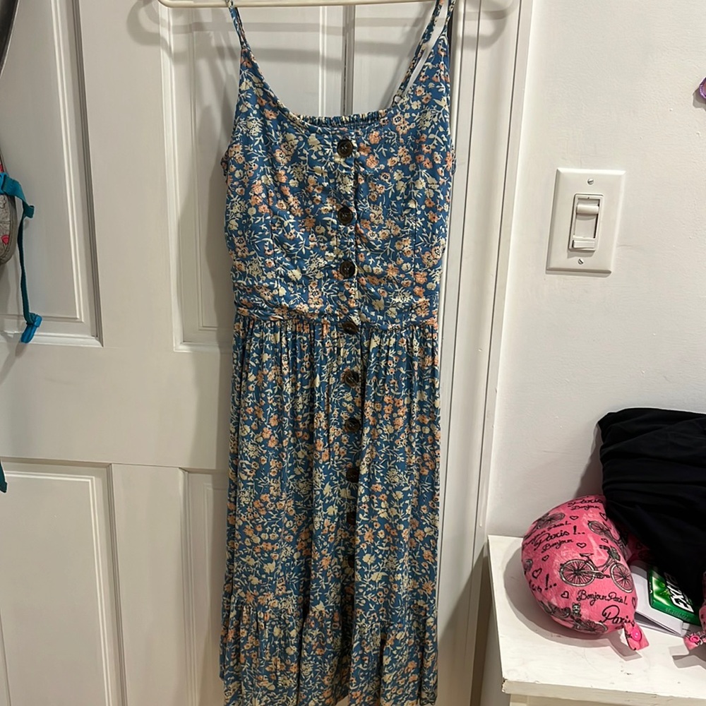 Multicolored blue dress loose lightweight and brand new material.
